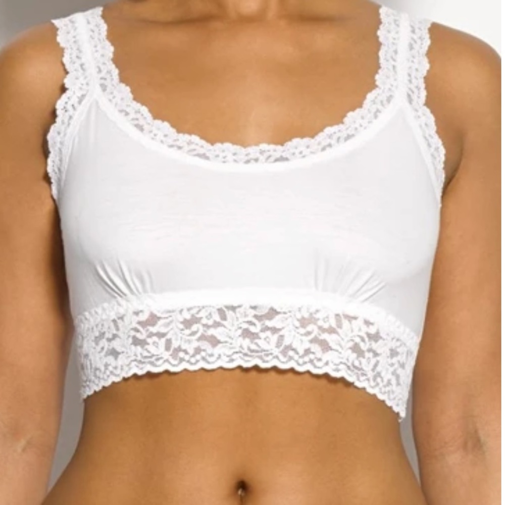 Hanky Panky White Lace Organic Cotton Cami Bralette Scoop Neck Crop Top S